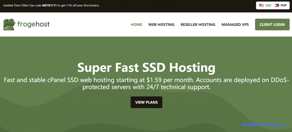FrogeHost：充值送30%现金，最高赠$90，首购11%折扣，3核/2G内存/70GB SSD硬盘/2TB流量/1Gbps带宽，$57.00/月，提供DirectAdmin面板授权，免费每日备份