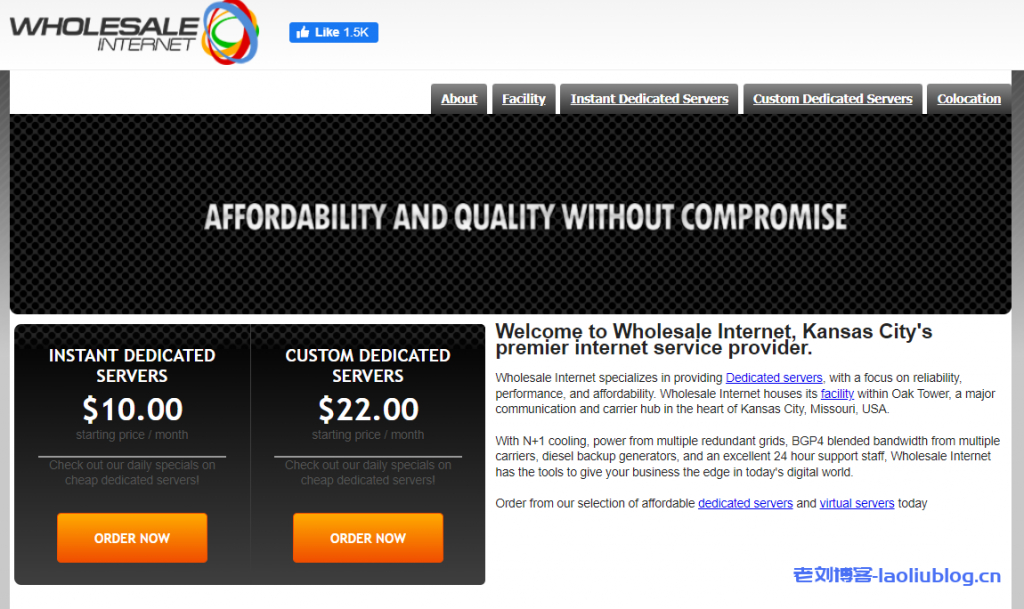 WholesaleInternet：堪萨斯独立服务器，I7-2600/16GB内存/1TB硬盘/不限流量/1Gbps端口，$20/月起