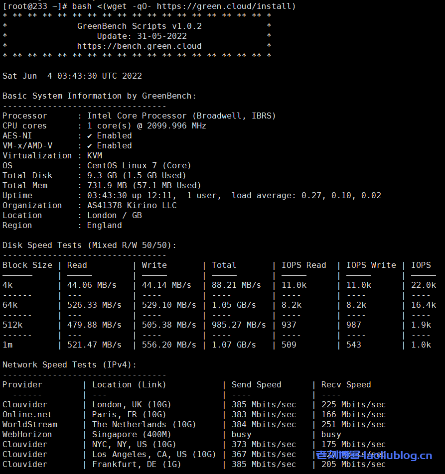 Linux一键测速脚本GreenBench：GreenCloudVPS绿云提供Linux系统VPS服务器一键测速及基本信息测试脚本