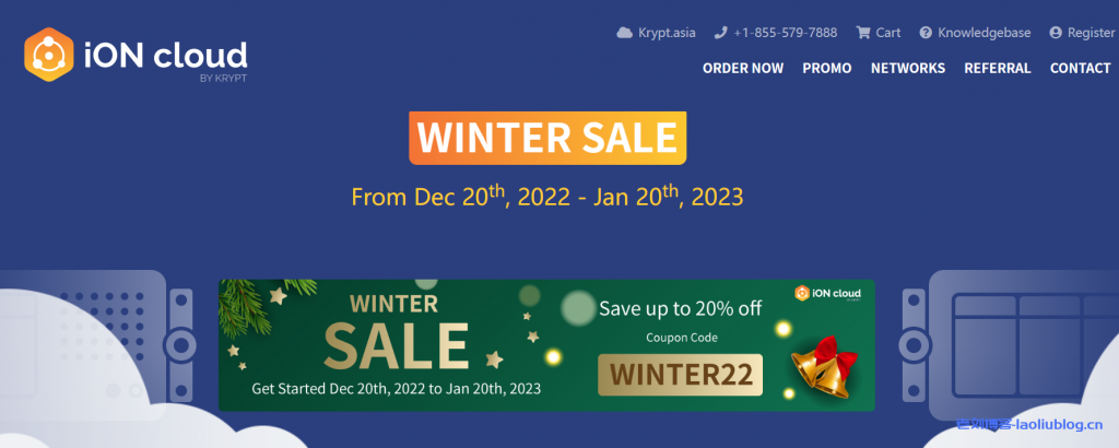 krypt.asia旗下品牌iON Cloud从洛杉矶时间12月20日开始，启动了自家的冬季促销（WINTER SALE）活动，针对旗下美国四个机房（洛杉矶/圣何塞/夏威夷/达拉斯机房）的VPS推出季付以上享受8折优惠，折扣活动通过优惠码实现，可选Linux或Windows操作系统，有需要的可以关注下。