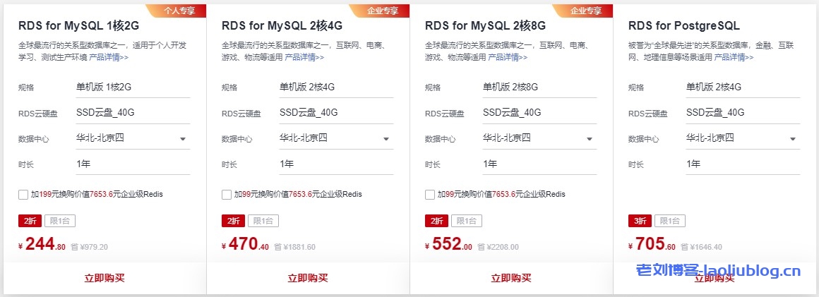 华为云数据库专场优惠活动:新用户1年99元秒杀,RDS for MySQL、RDS for PostgreSQL等多款云数据库免费试用-老刘博客